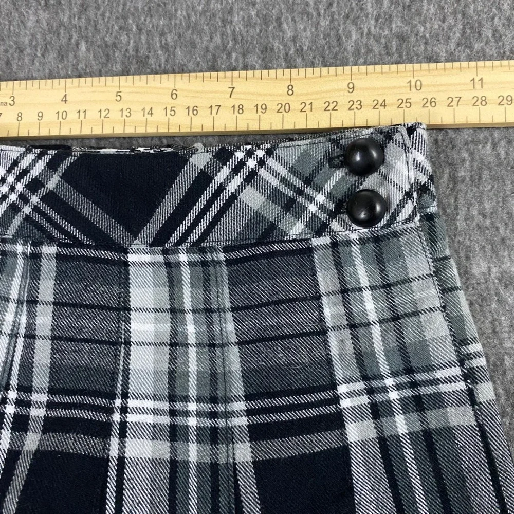 In Design Girls 6 Black White Plaid Pleated Skort Vtg 90s Preppy Wrap Skirt
